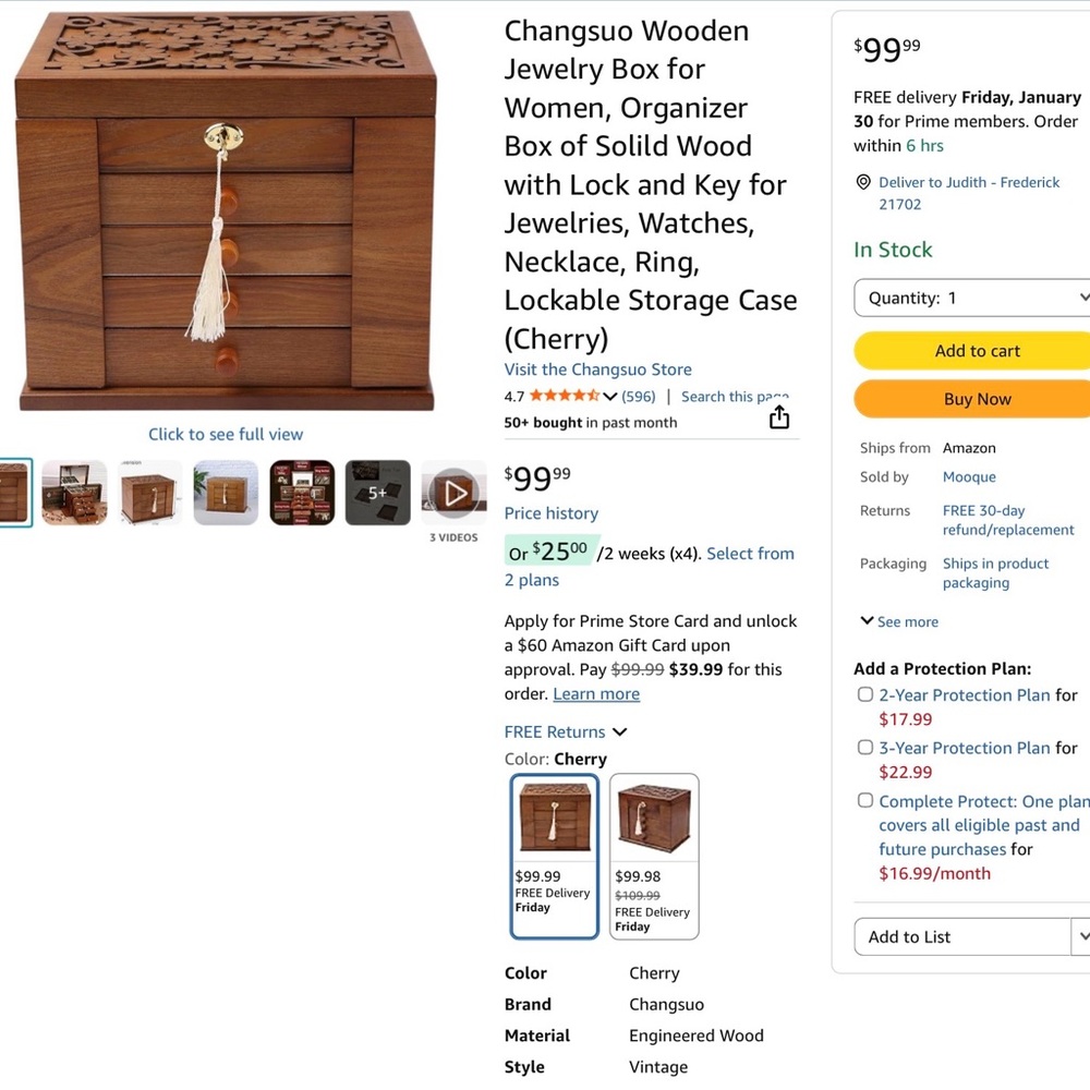 Wooden Jewelry Box with Intricate Design